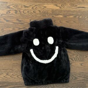 Kids Black Smiley Face faux fur Jacket